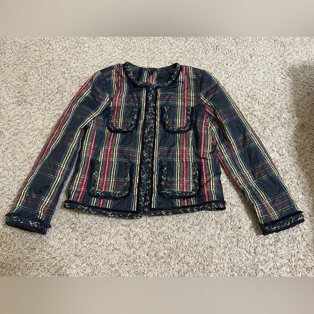 J. Crew Women's Quilted Lady Jacket Size 2 Stewart Plaid Braided Trim Holiday